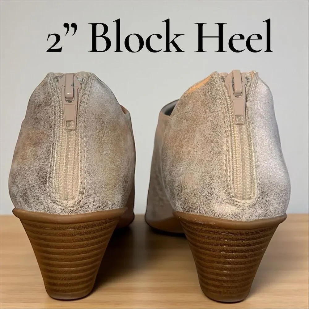 Easy Street Women's Metallic Gold Peep Toe Zipper Back Ankle Booties Size 9N